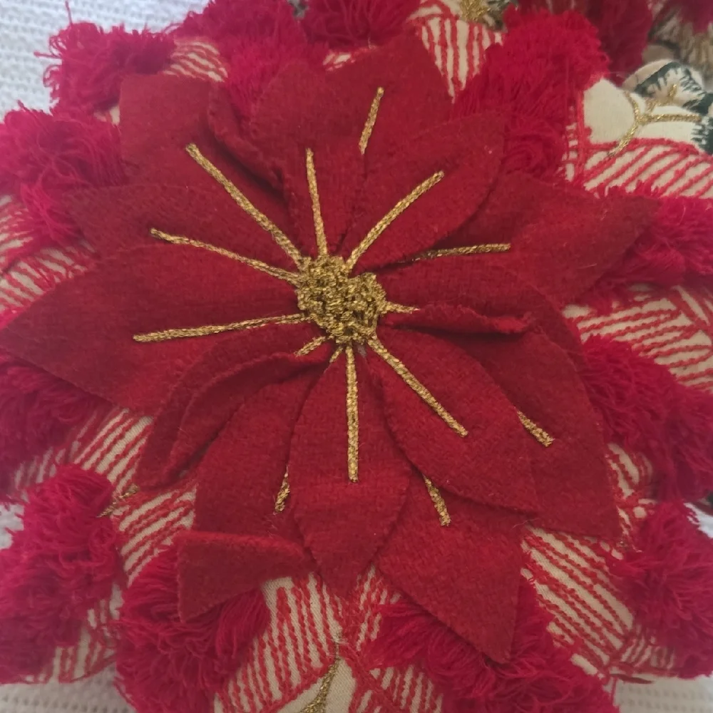 Holiday Time Red and Gold Poinsettia Two Pillow